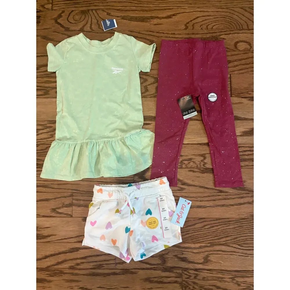 Girls Lot Reebok Modern Moments Blouse Short Sleeve White Shorts Red Pants 2T-3T